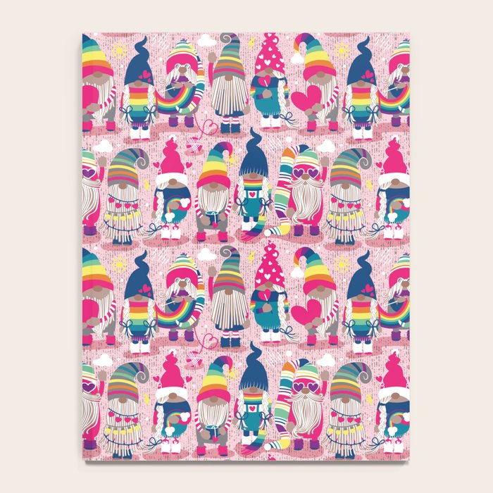 I gnome you // pastel pink background little happy and lovely gnomes with rainbows fuchsia pink hearts Notebook Gallery Image 4