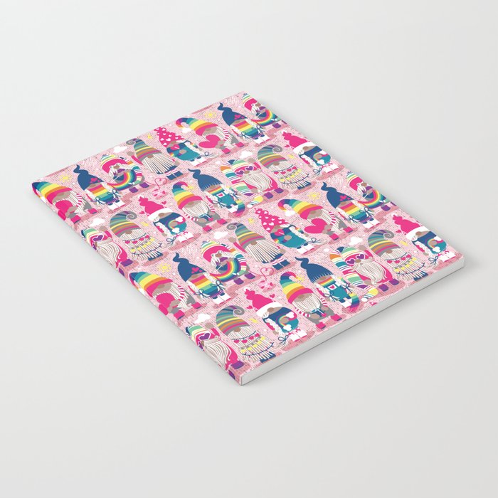 I gnome you // pastel pink background little happy and lovely gnomes with rainbows fuchsia pink hearts Notebook Gallery Image 2
