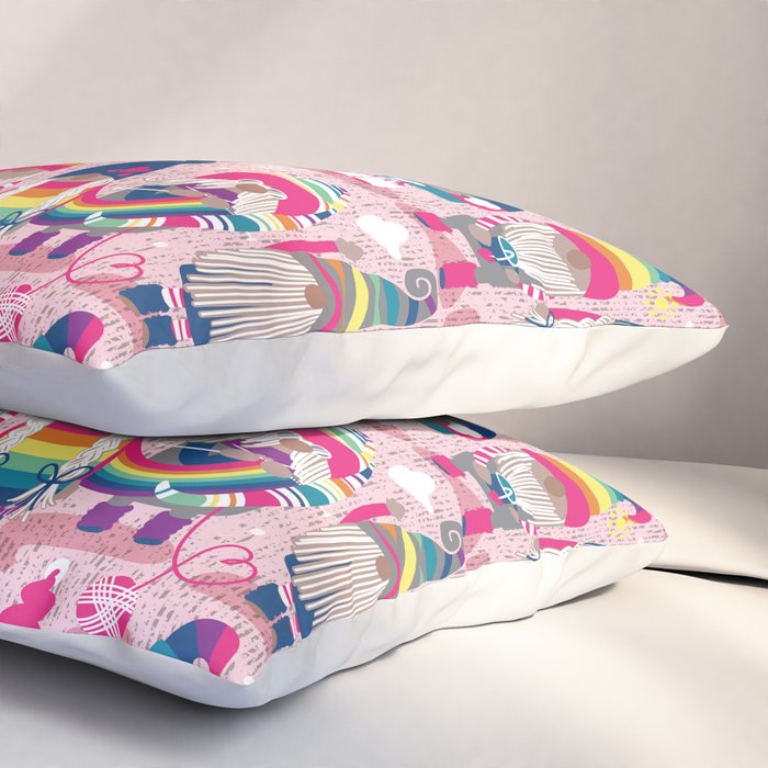 I gnome you // pastel pink background little happy and lovely gnomes with rainbows fuchsia pink hearts Pillow Sham Gallery Image 3