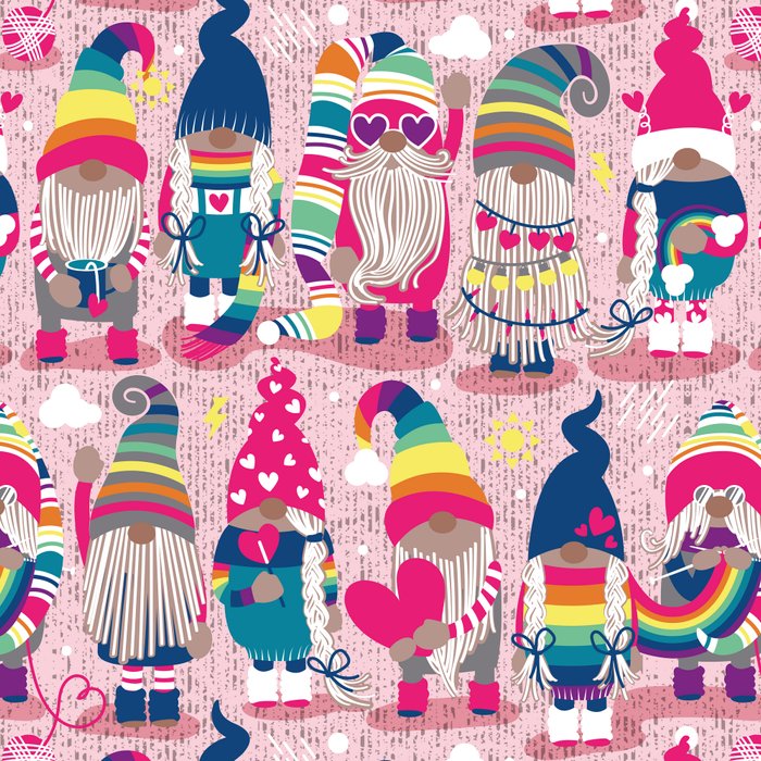 I gnome you // pastel pink background little happy and lovely gnomes with rainbows fuchsia pink hearts Coffee Mug Gallery Image 2