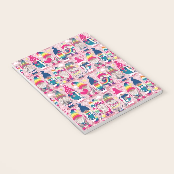 I gnome you // pastel pink background little happy and lovely gnomes with rainbows fuchsia pink hearts Notebook Gallery Image 3