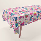 I gnome you // pastel pink background little happy and lovely gnomes with rainbows fuchsia pink hearts Tablecloth Gallery Image 1