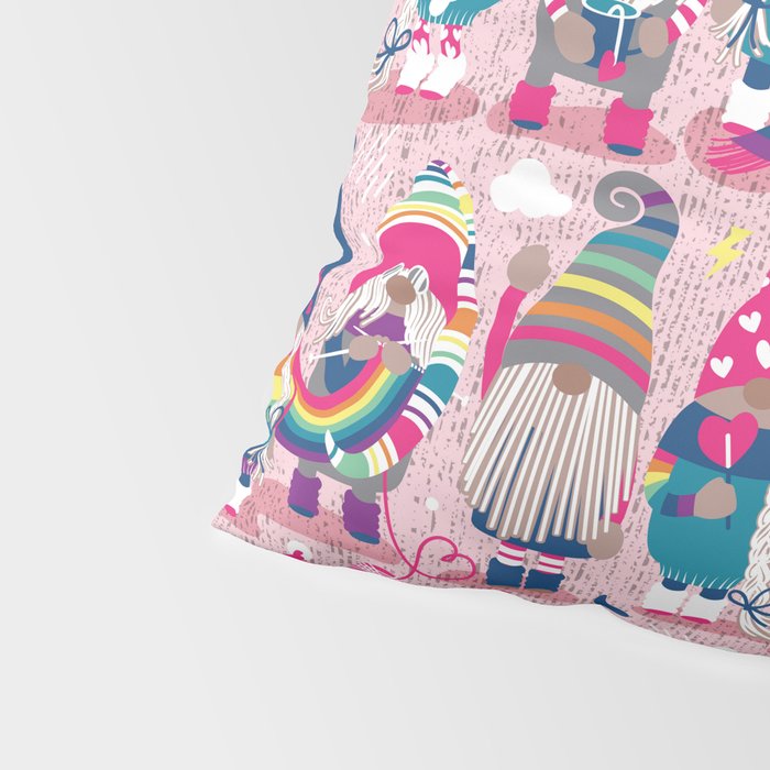 I gnome you // pastel pink background little happy and lovely gnomes with rainbows fuchsia pink hearts Pillow Sham Gallery Image 4