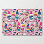 I gnome you // pastel pink background little happy and lovely gnomes with rainbows fuchsia pink hearts Cutting Board Gallery Image 1