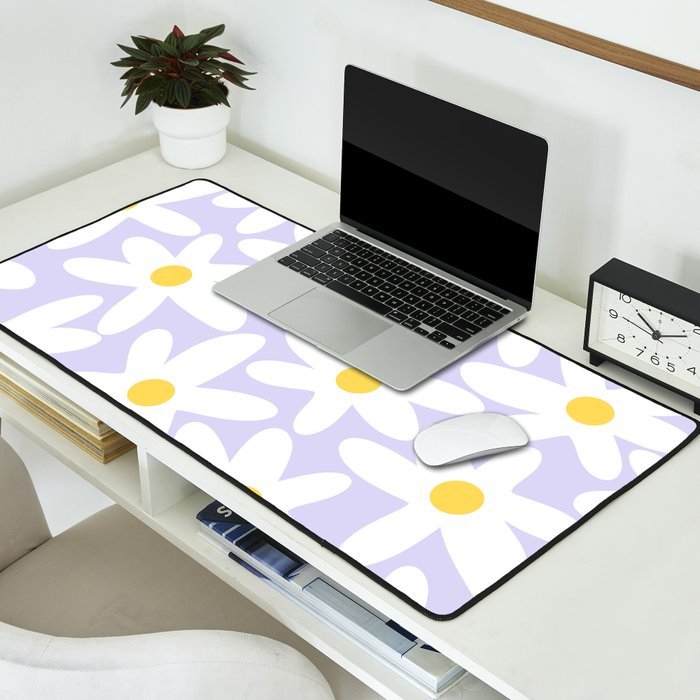 Floral Daisy Time Pattern in Lavender Pastel Purple Desk Mat Gallery Image 2