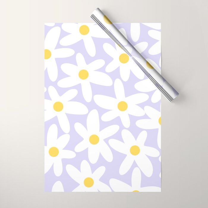 Floral Daisy Time Pattern in Lavender Pastel Purple Wrapping Paper Gallery Image 1