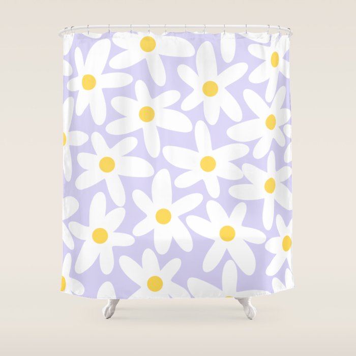 Floral Daisy Time Pattern in Lavender Pastel Purple Shower Curtain Gallery Image 1