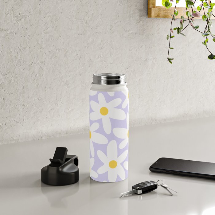 Floral Daisy Time Pattern in Lavender Pastel Purple Water Bottle Gallery Image 4
