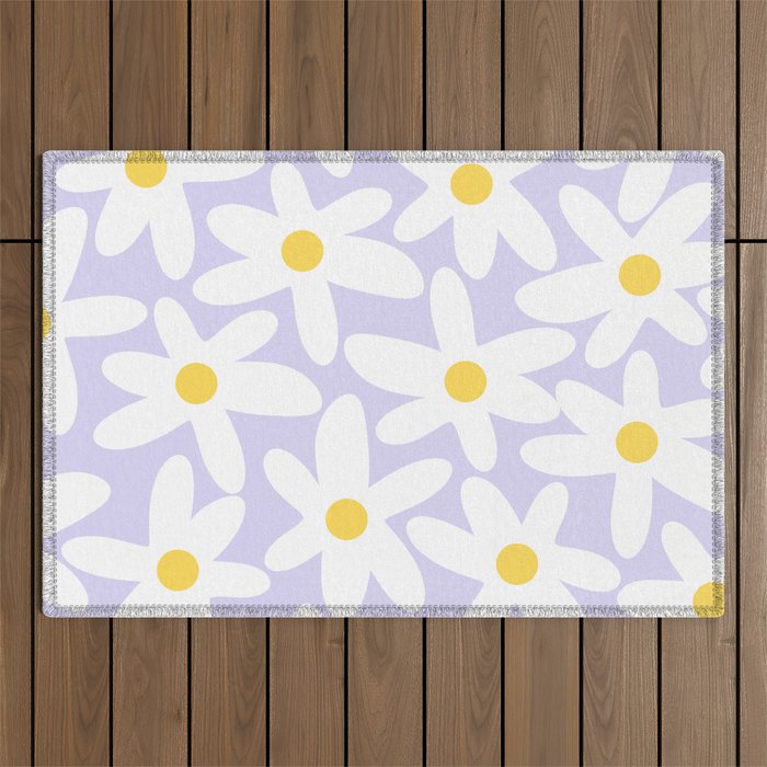 Floral Daisy Time Pattern in Lavender Pastel Purple Outdoor Rug Gallery Image 1