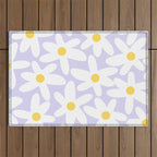 Floral Daisy Time Pattern in Lavender Pastel Purple Outdoor Rug Gallery Image 1