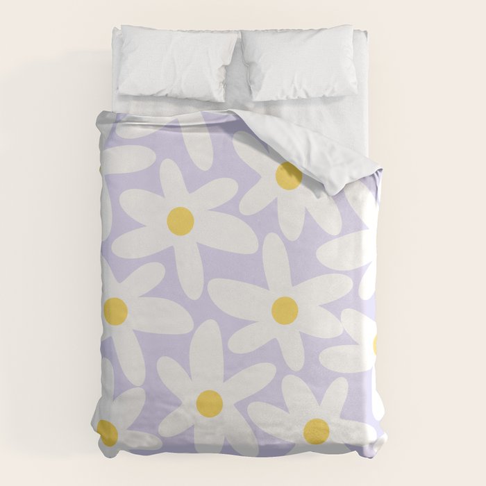 Floral Daisy Time Pattern in Lavender Pastel Purple Duvet Cover Gallery Image 1
