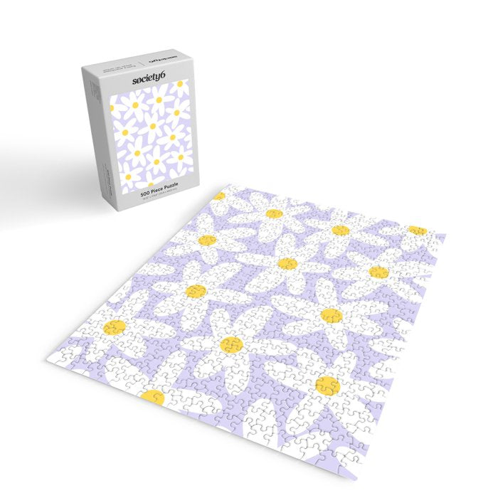 Floral Daisy Time Pattern in Lavender Pastel Purple Jigsaw Puzzle Gallery Image 2