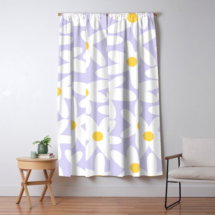 Floral Daisy Time Pattern in Lavender Pastel Purple Window Curtain Gallery Image 1