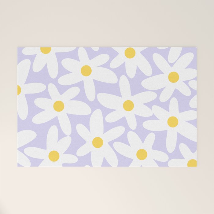 Floral Daisy Time Pattern in Lavender Pastel Purple Welcome Mat Gallery Image 1