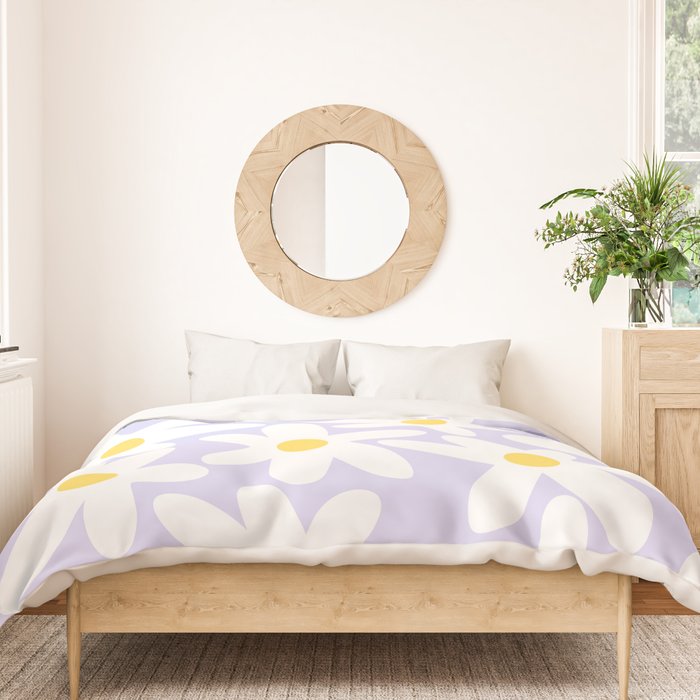 Floral Daisy Time Pattern in Lavender Pastel Purple Duvet Cover Gallery Image 3