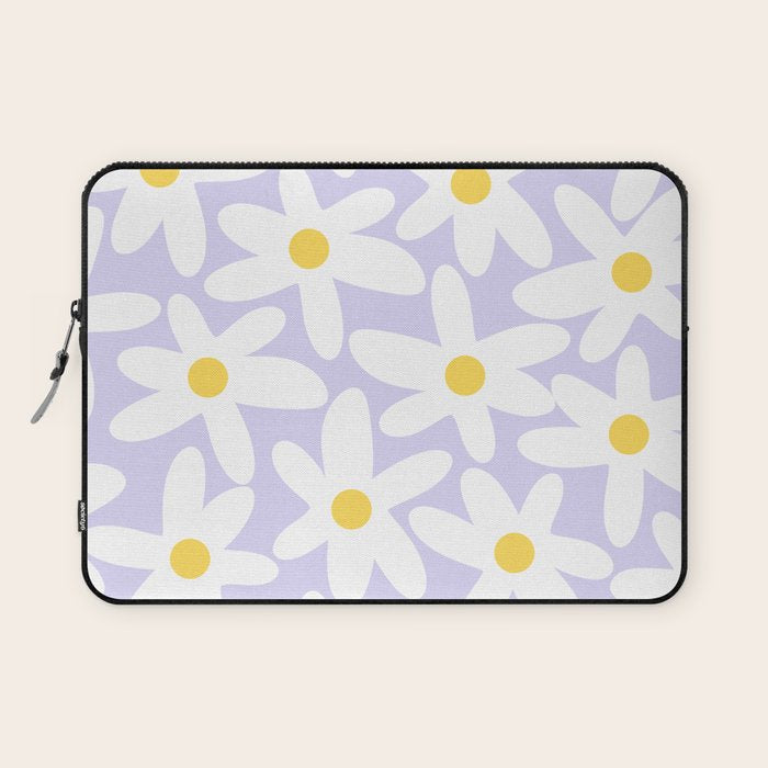 Floral Daisy Time Pattern in Lavender Pastel Purple Laptop Sleeve Gallery Image 1