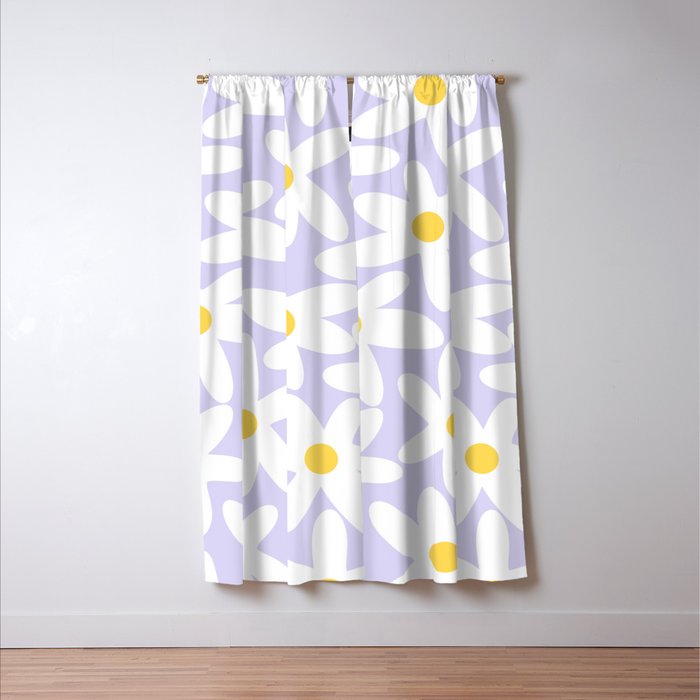 Floral Daisy Time Pattern in Lavender Pastel Purple Window Curtain Gallery Image 3