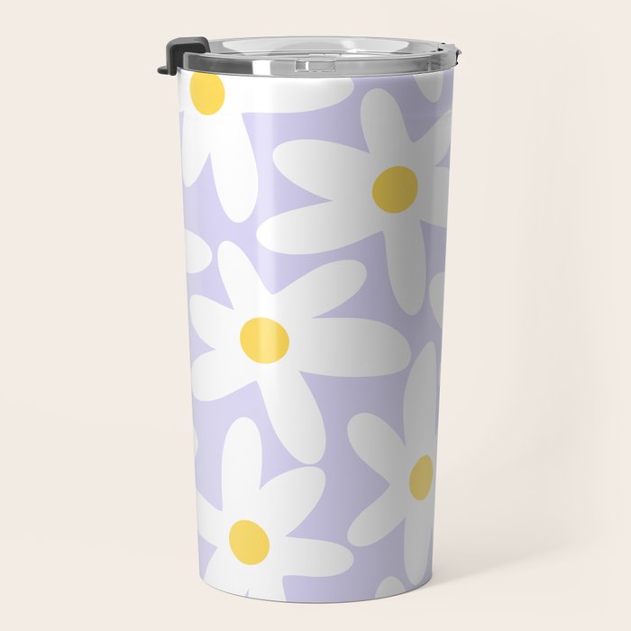 Floral Daisy Time Pattern in Lavender Pastel Purple Travel Mug Gallery Image 3
