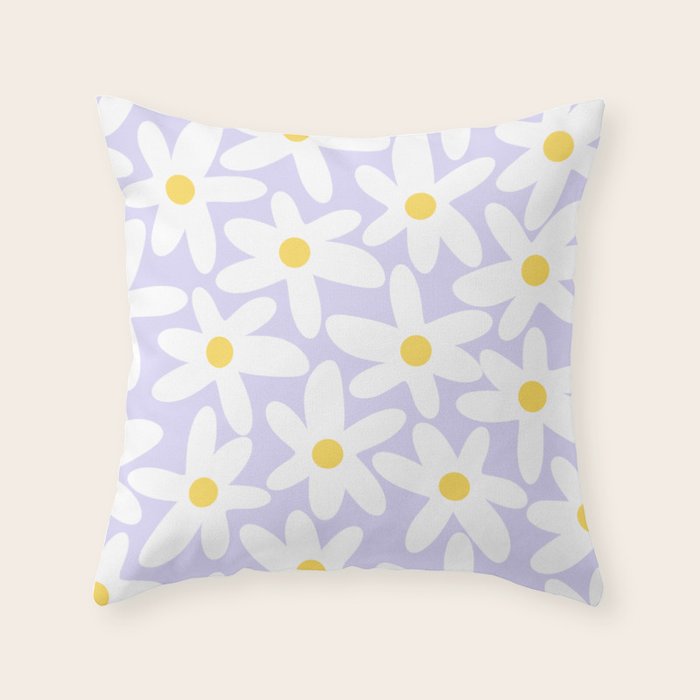 Floral Daisy Time Pattern in Lavender Pastel Purple Throw Pillow Gallery Image 6