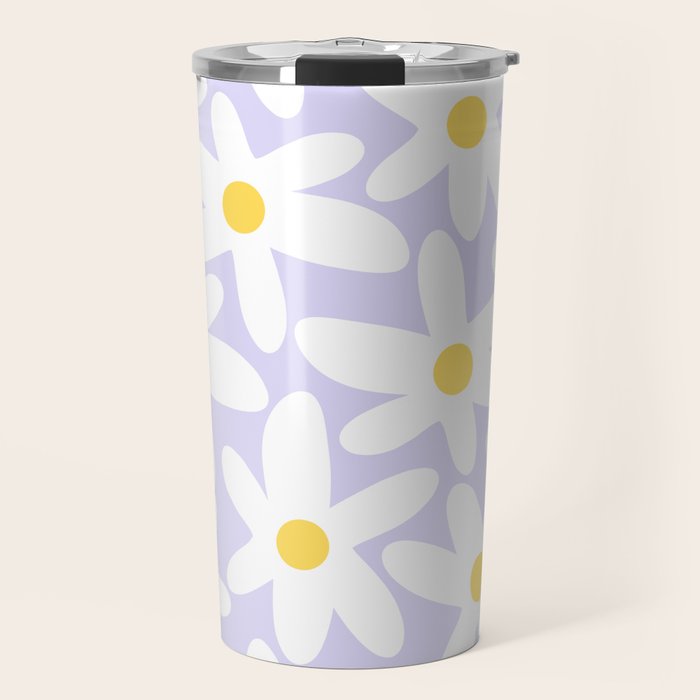 Floral Daisy Time Pattern in Lavender Pastel Purple Travel Mug Gallery Image 1