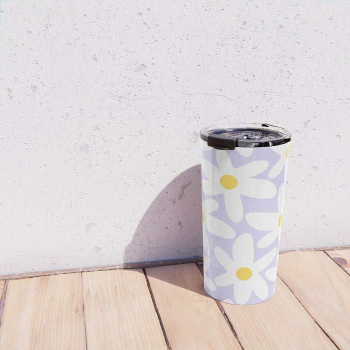 Floral Daisy Time Pattern in Lavender Pastel Purple Travel Mug Gallery Image 4