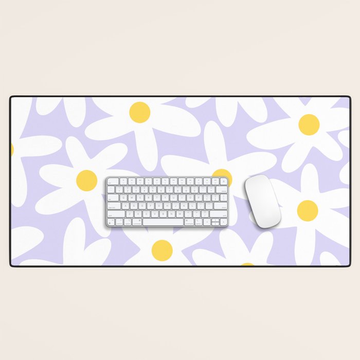 Floral Daisy Time Pattern in Lavender Pastel Purple Desk Mat Gallery Image 1