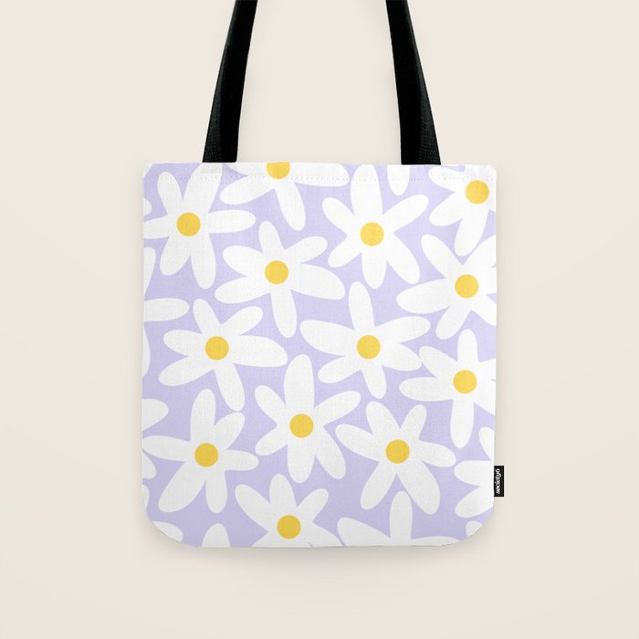 Floral Daisy Time Pattern in Lavender Pastel Purple Tote Bag Gallery Image 1
