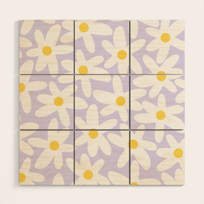 Floral Daisy Time Pattern in Lavender Pastel Purple Wood Wall Art Gallery Image 1