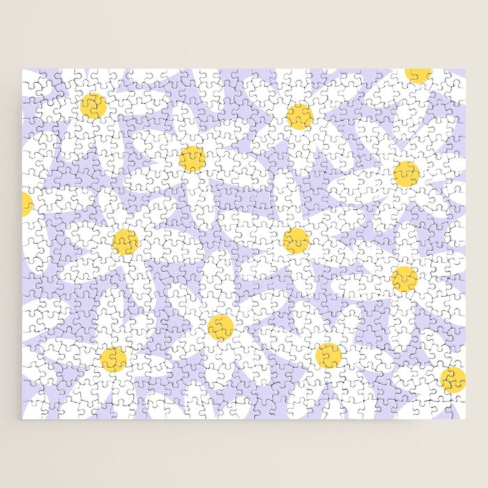 Floral Daisy Time Pattern in Lavender Pastel Purple Jigsaw Puzzle Gallery Image 1