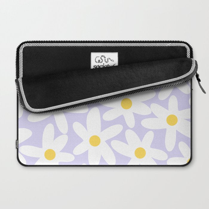 Floral Daisy Time Pattern in Lavender Pastel Purple Laptop Sleeve Gallery Image 2
