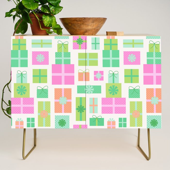 Retro Christmas Presents - Pink & Green Credenza Gallery Image 1