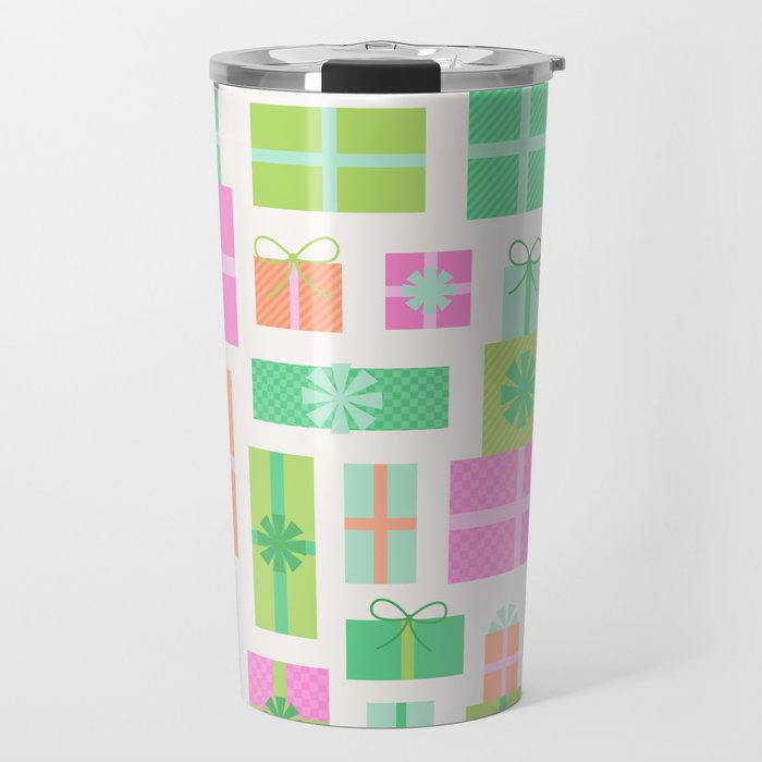 Retro Christmas Presents - Pink & Green Travel Mug Gallery Image 1