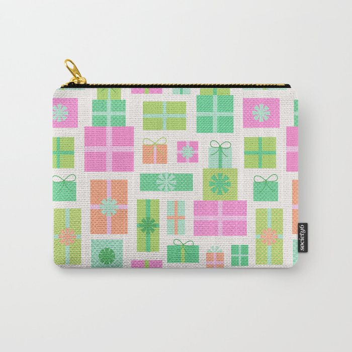 Retro Christmas Presents - Pink & Green Carry All Pouch Gallery Image 1
