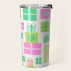 Retro Christmas Presents - Pink & Green Travel Mug Gallery Image 2