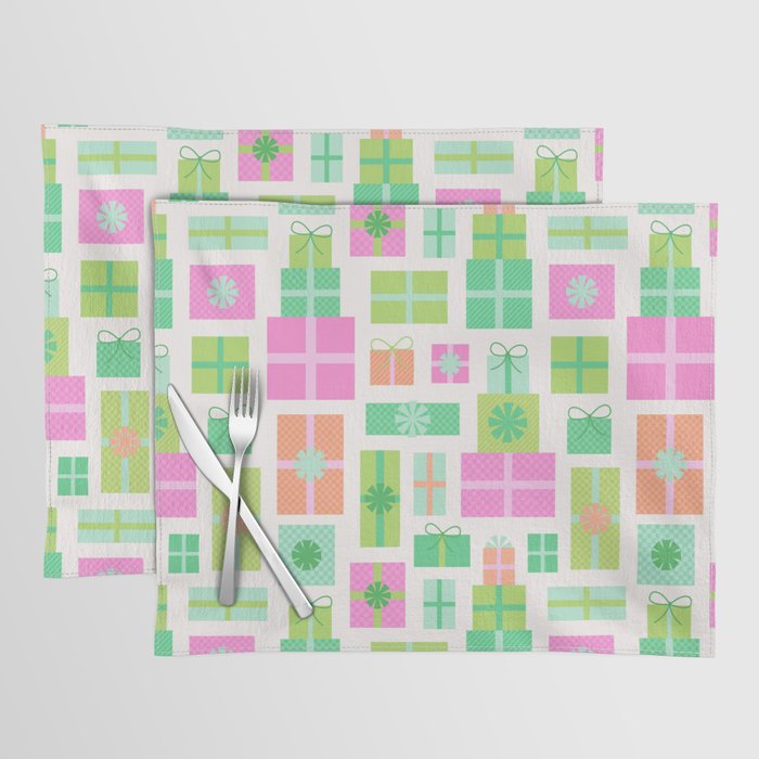 Retro Christmas Presents - Pink & Green Placemat Gallery Image 1