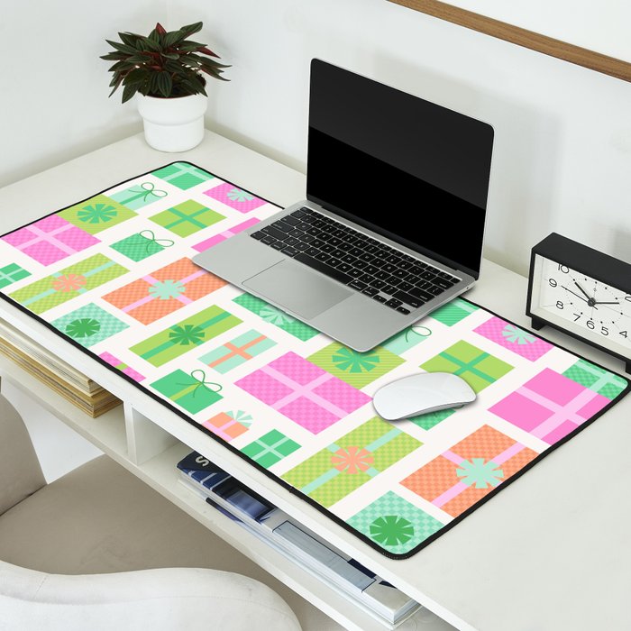 Retro Christmas Presents - Pink & Green Desk Mat Gallery Image 2
