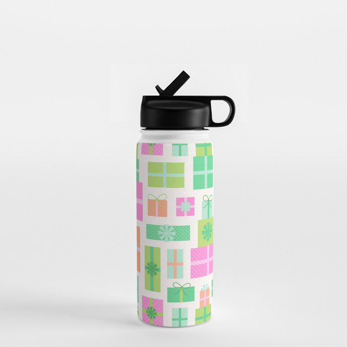 Retro Christmas Presents - Pink & Green Water Bottle Gallery Image 1