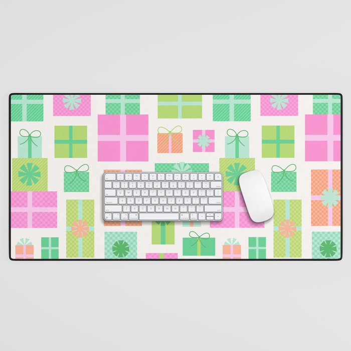 Retro Christmas Presents - Pink & Green Desk Mat Gallery Image 1