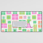 Retro Christmas Presents - Pink & Green Desk Mat Gallery Image 1