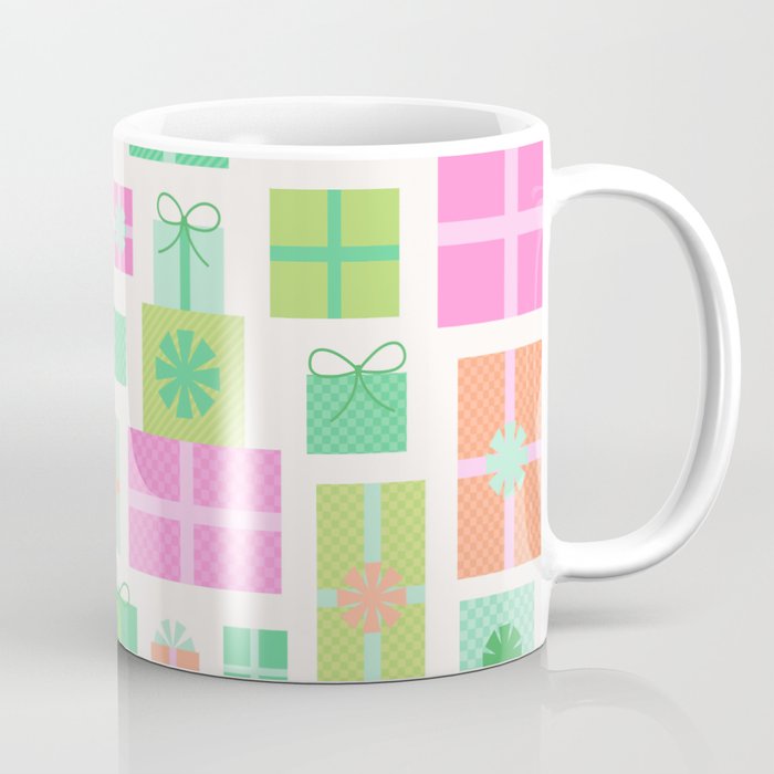 Retro Christmas Presents - Pink & Green Coffee Mug Gallery Image 1