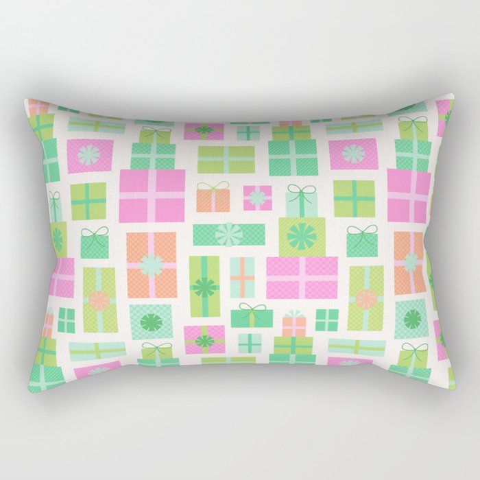 Retro Christmas Presents - Pink & Green Rectangular Pillow Gallery Image 2