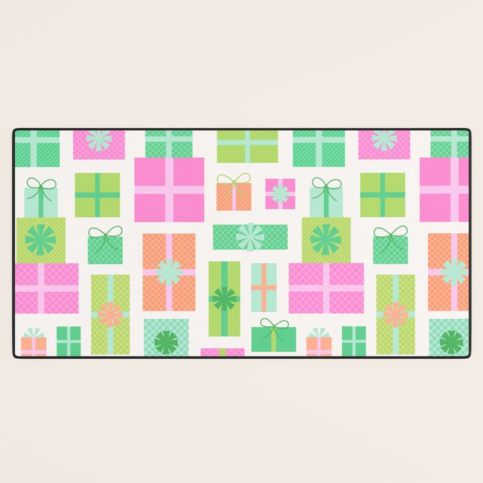 Retro Christmas Presents - Pink & Green Desk Mat Gallery Image 3