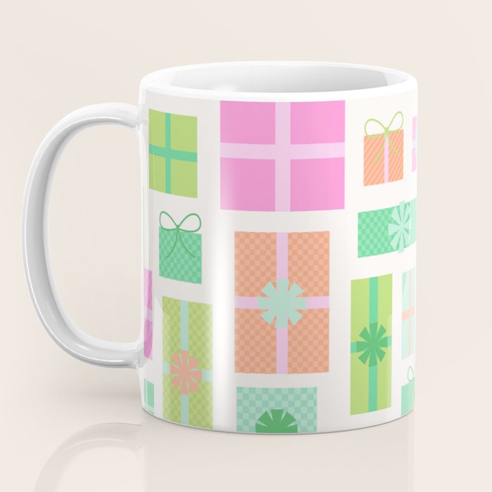 Retro Christmas Presents - Pink & Green Coffee Mug Gallery Image 3