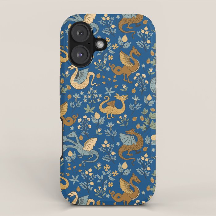 Dragons and Flowers on Classic Blue iPhone Case Gallery Image 1