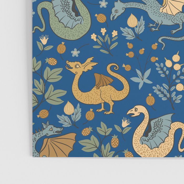 Dragons and Flowers on Classic Blue Poster Gallery Image 3