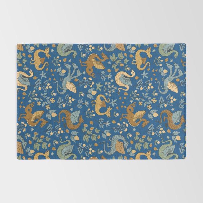 Dragons and Flowers on Classic Blue Rug Gallery Image 2