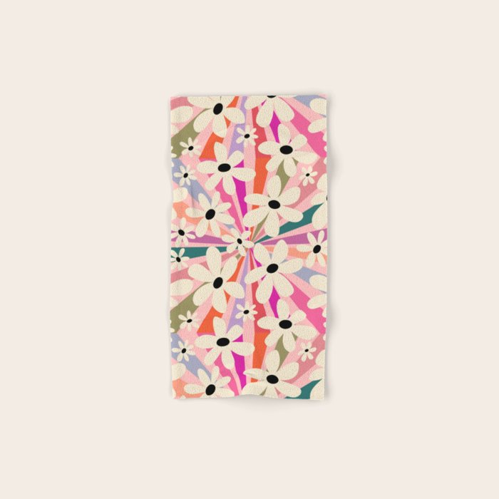 Retro Psychedelic Daisy Flower - Rainbow Color Bath Towel Gallery Image 1