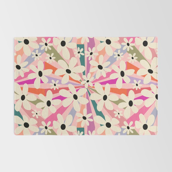 Retro Psychedelic Daisy Flower - Rainbow Color Rug Gallery Image 2