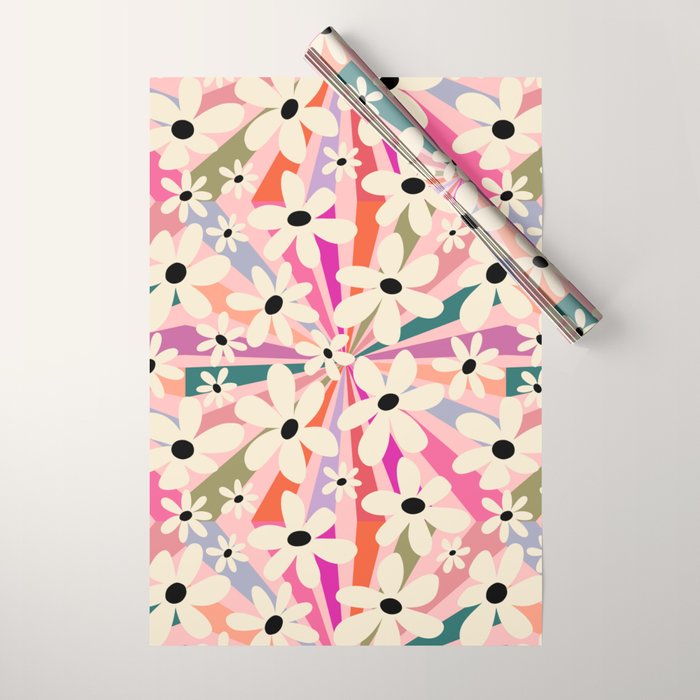Retro Psychedelic Daisy Flower - Rainbow Color Wrapping Paper Gallery Image 1