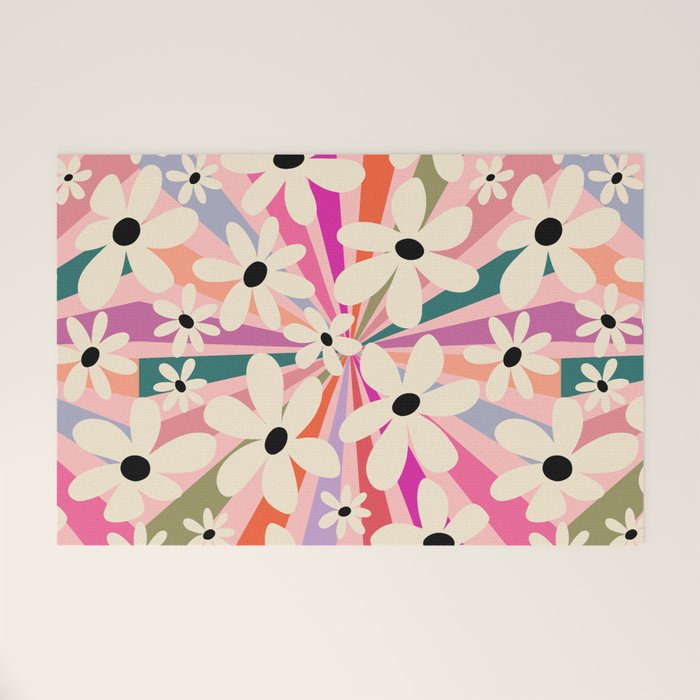 Retro Psychedelic Daisy Flower - Rainbow Color Welcome Mat Gallery Image 1